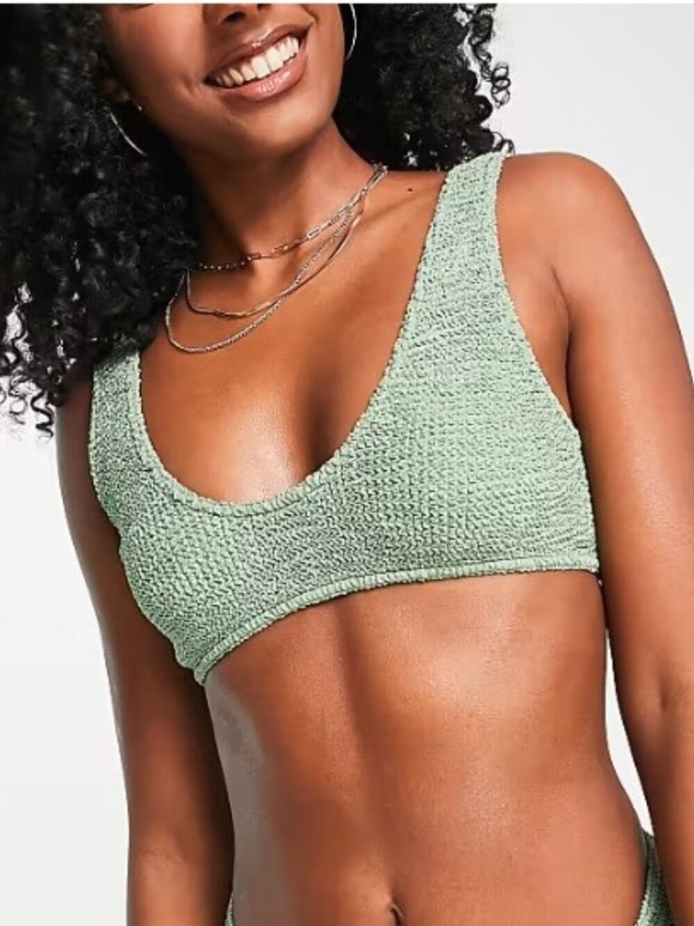 NWOT ASOS Design One Size Crinkle Skinny Scoop Crop Bikini top in Khaki OSFM